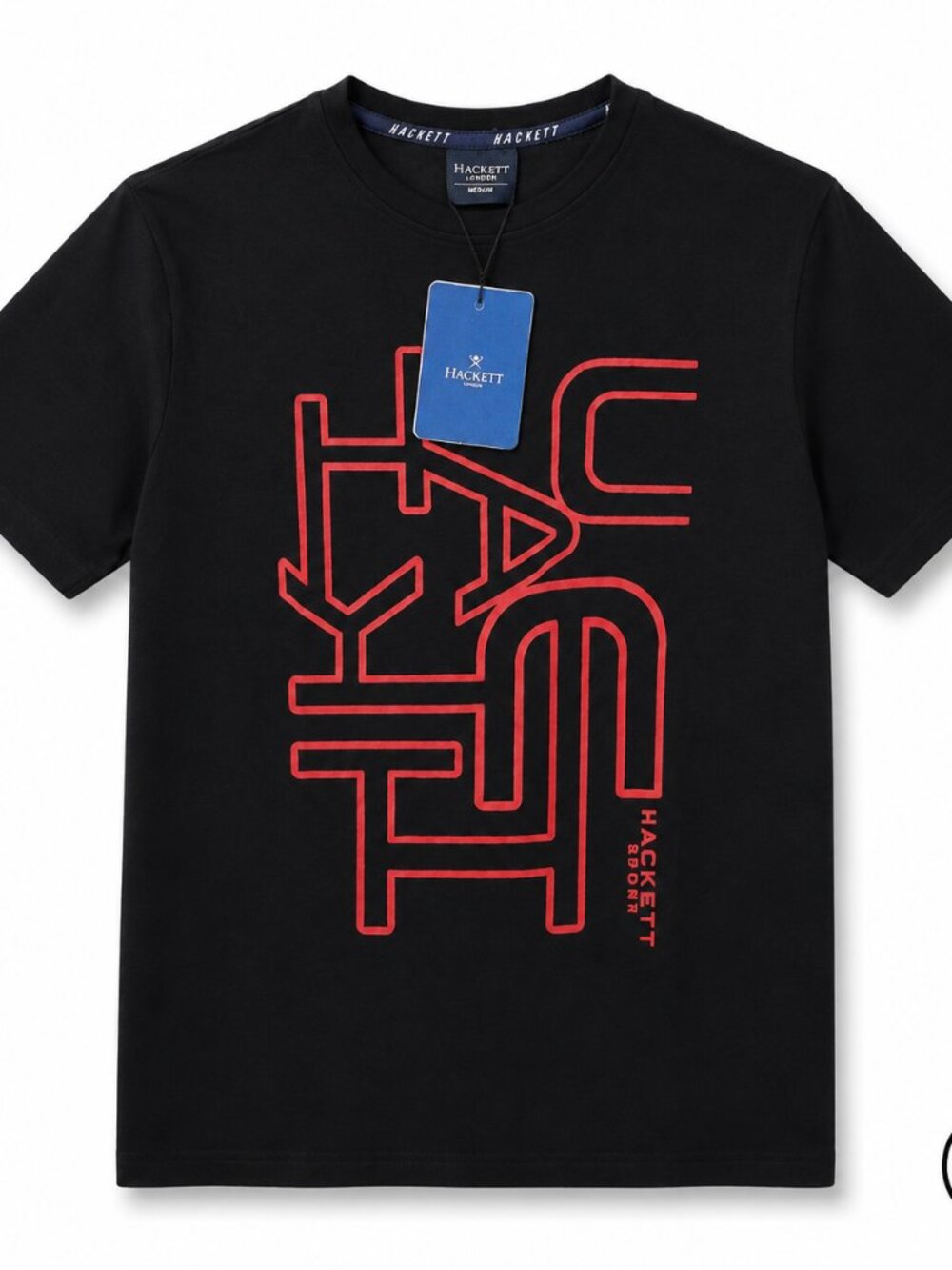 Hackett London Men’s Black Graphic T-Shirt Red Logo Crew Neck NWT